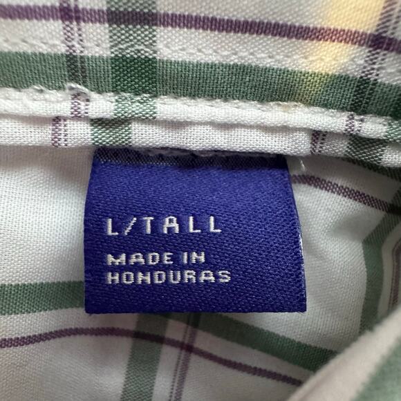 Artefact Button Up Shirt White Green Plaid Cotton NWT Men Size Large Tall - Picture 8 of 9
